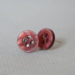 Burgundy Pink Button Stud Earrings